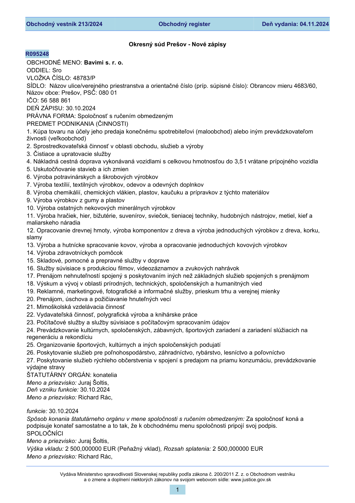 BAVIMI, strana 1; adresy bydliska a dátumy narodenia odstránené